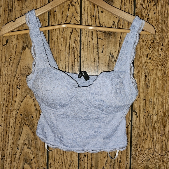 LULU'S Flirtacious Attitude Light Blue Lace Bustier Cropped Cami - XS - Picture 2 of 5